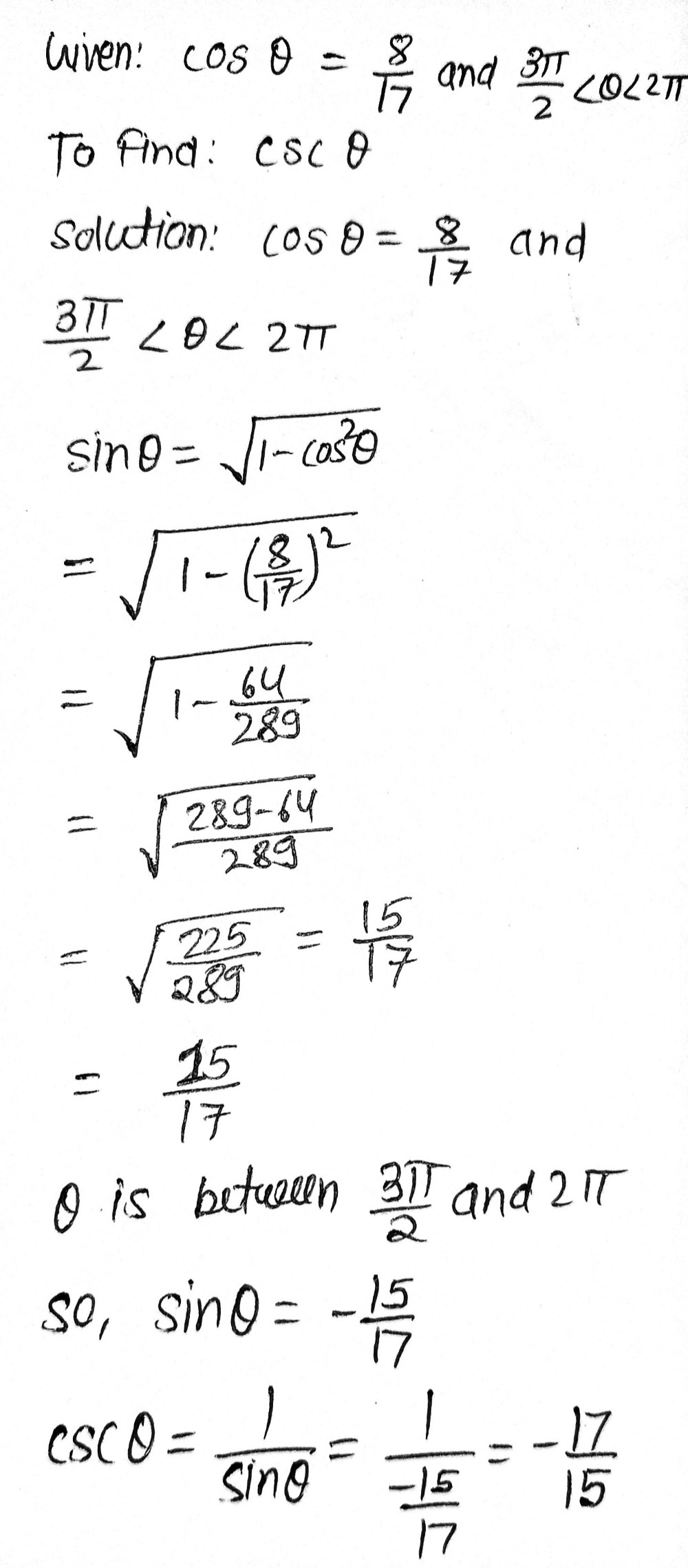 Given Cos 8 8 17 And Frac 3 P 2 8 2 Gauthmath