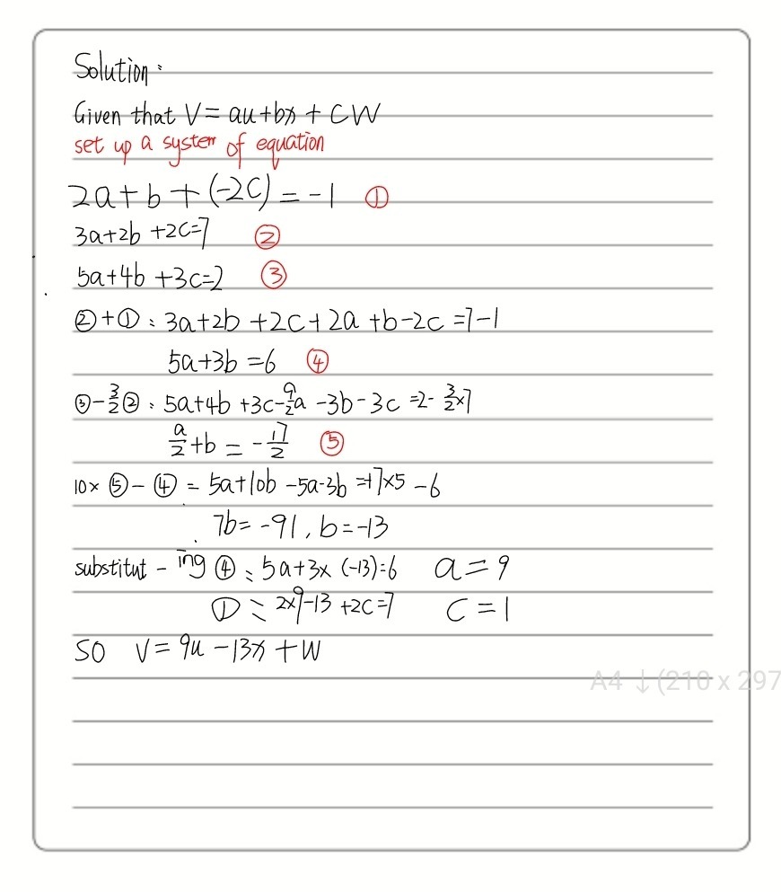 Write v as a linear. combination of u, x and - Gauthmath