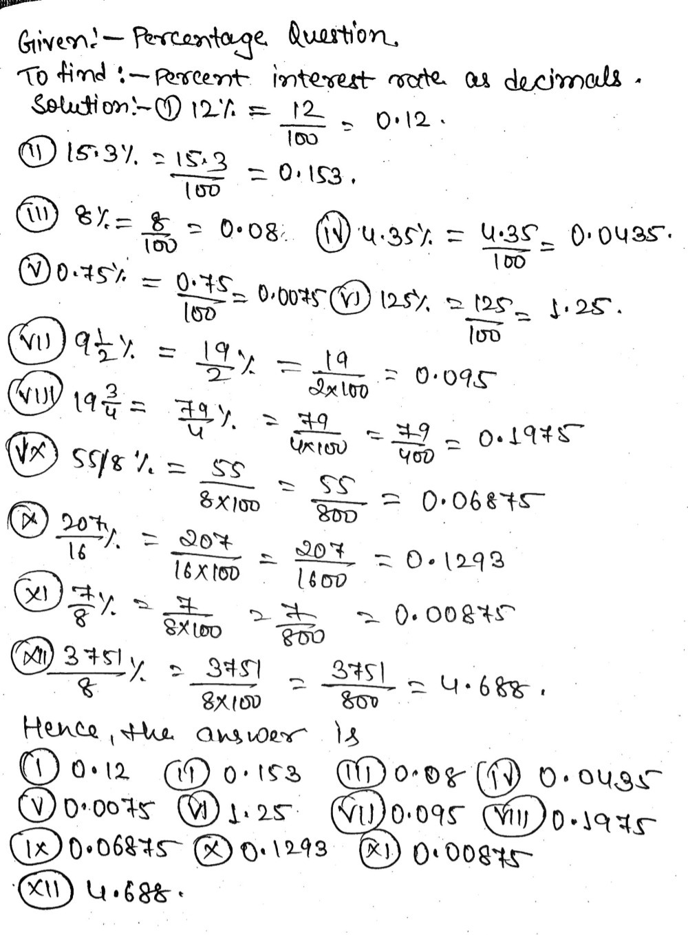 D Rewriting Percents As Decimals 11 Gauthmath