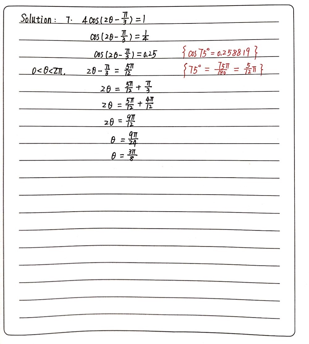 7 Solve 4cos 2 8 P 3 1 For 0 8 2 P Gauthmath