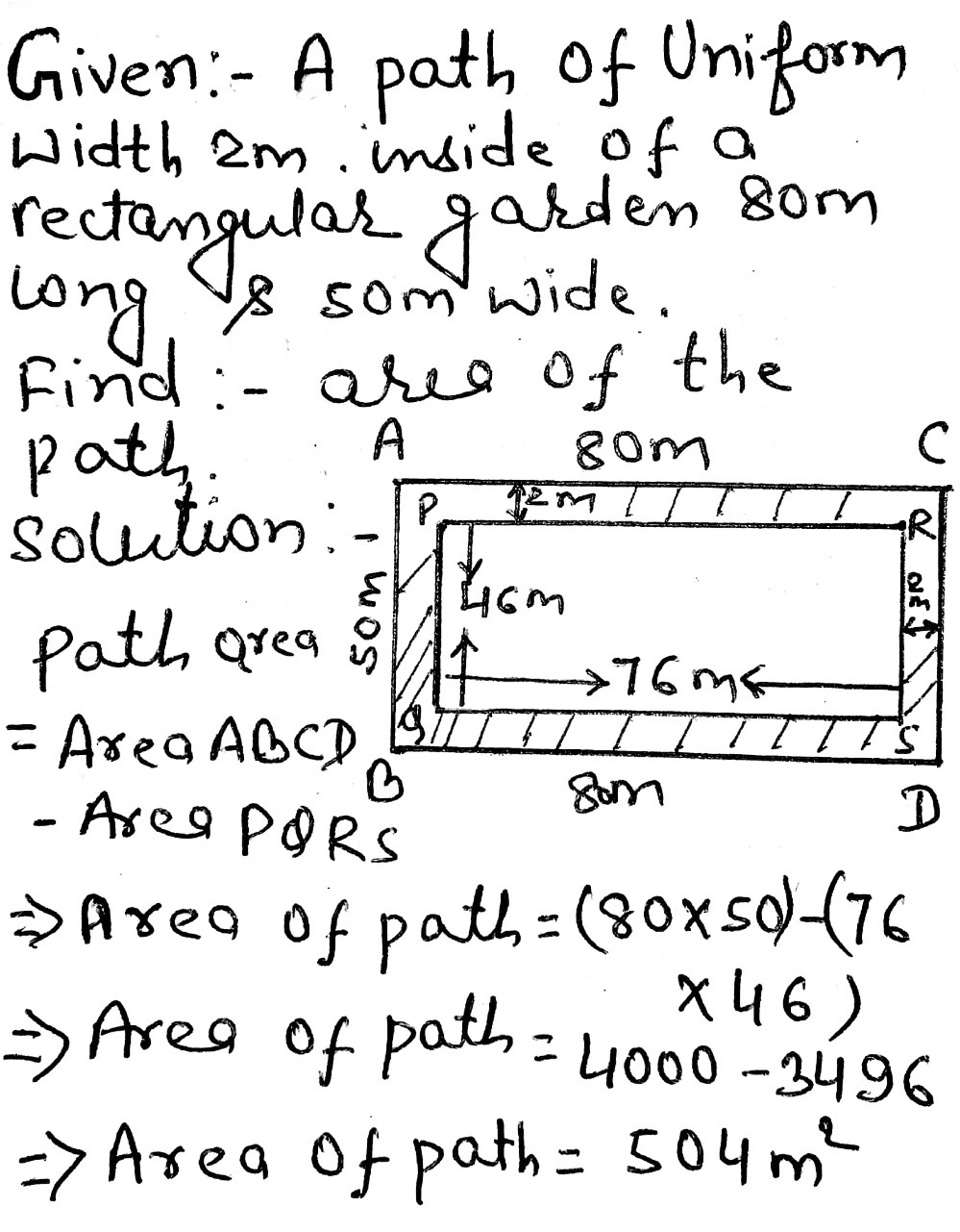 A path of uniform width 2m runs alL around inside Gauthmath