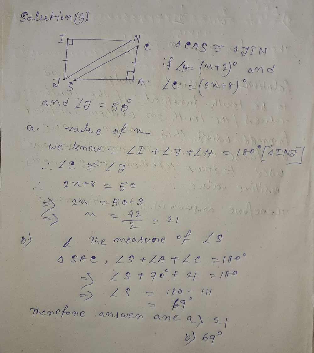 3 Given Delta Cas Delta Jin If Angle N X 2 Gauthmath