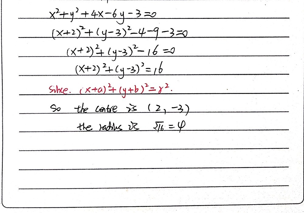 Given The Equation Of A Circle X2 Y2 4x 6y 3 0 Ii Gauthmath