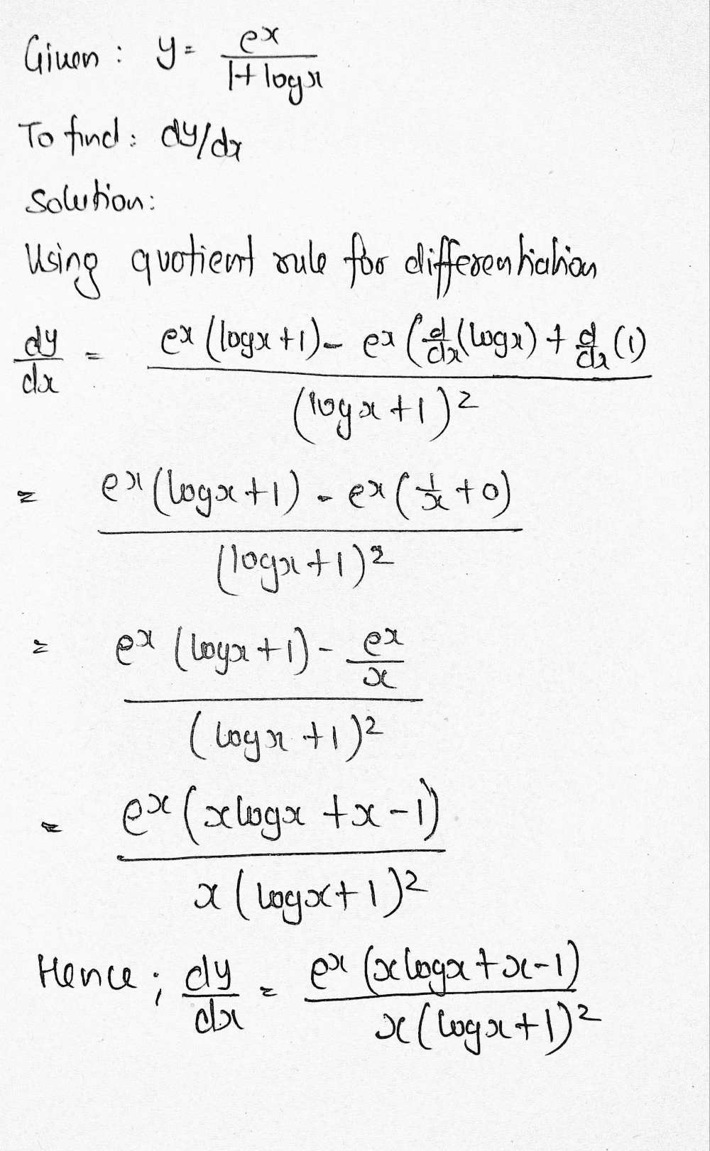 Ans Man 40 12 Find Dy Dx When Y Frac Ex1 Log Gauthmath