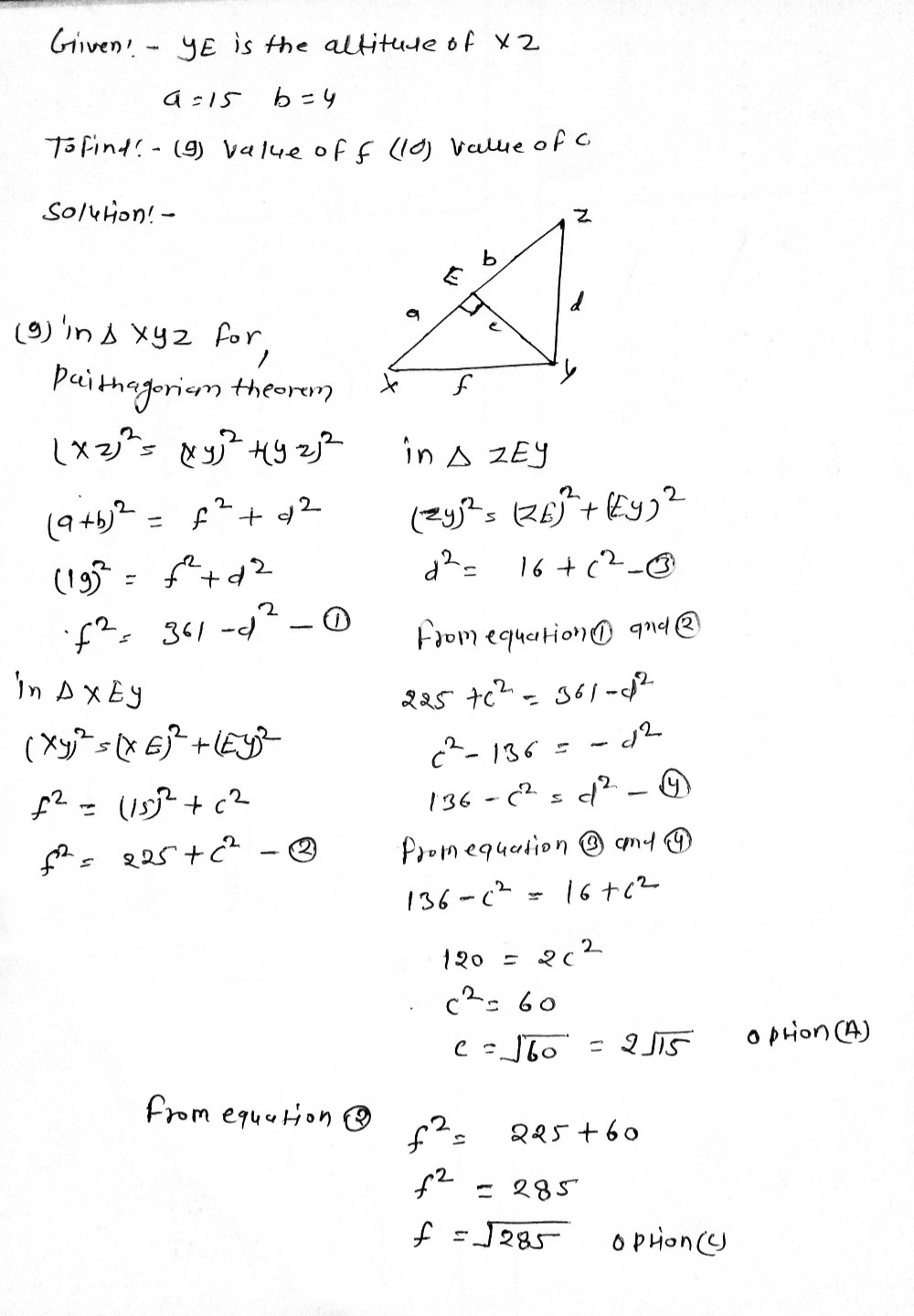 For 9 10 In The Figure Ye Is The Altitude To The Gauthmath