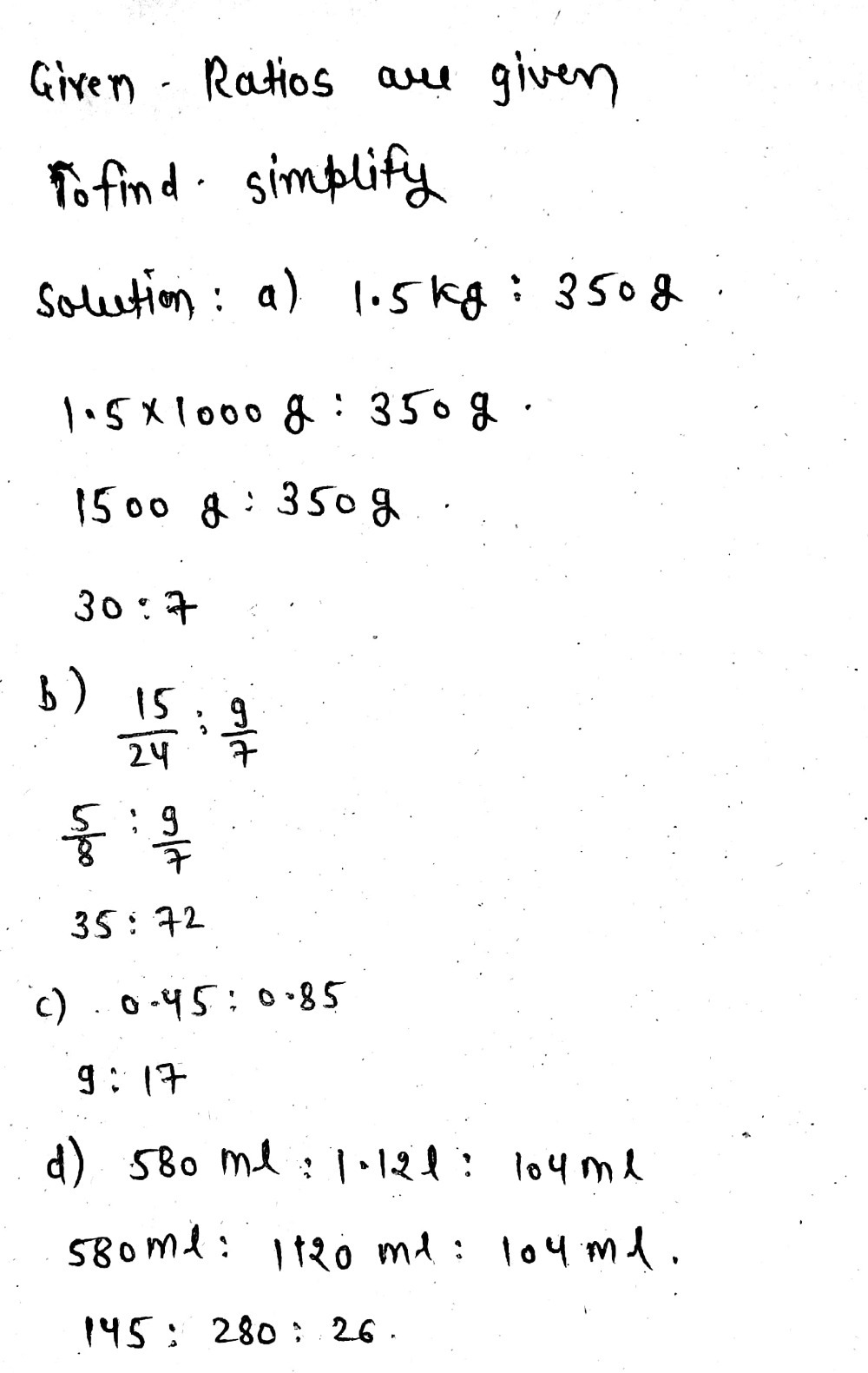 Simplify Each Of The Following Ratios A 1 5 Kg 35 Gauthmath