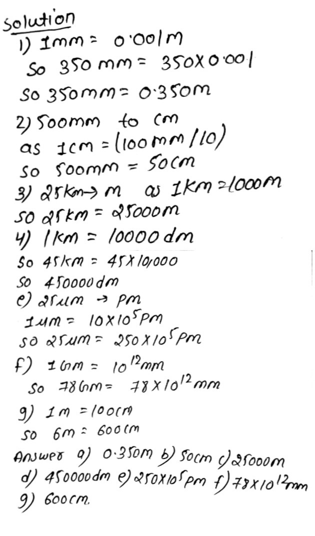 A 350 Mm A M B 500 Mm A Cm C 25 Km A M D 45 Km A Gauthmath