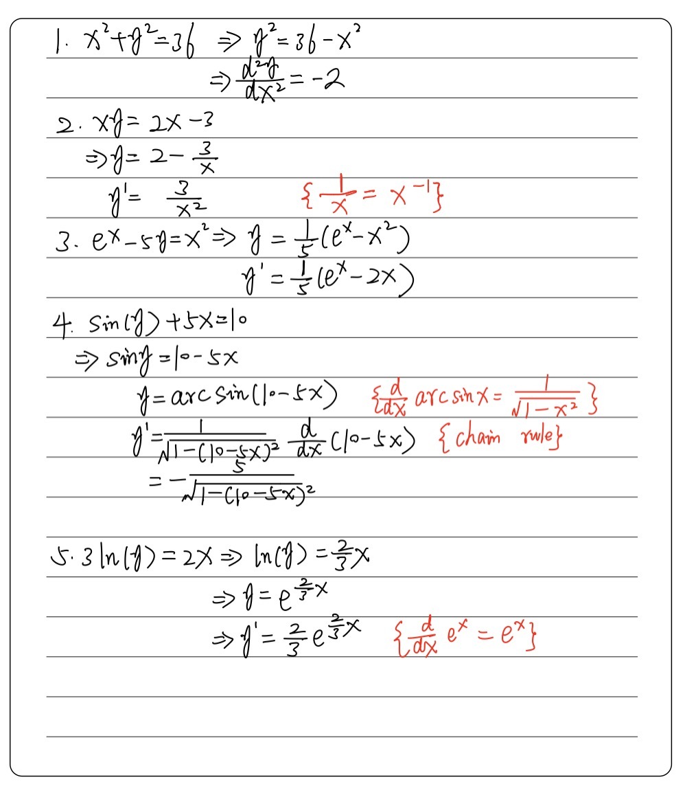 Give The Derivative Of The Following Functions Wr Gauthmath