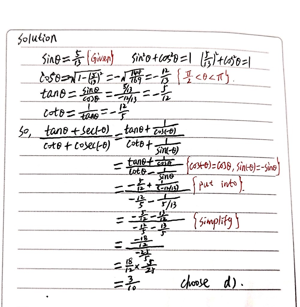 4 If Sin 8 5 13 And Frac P 2 8 P Gauthmath