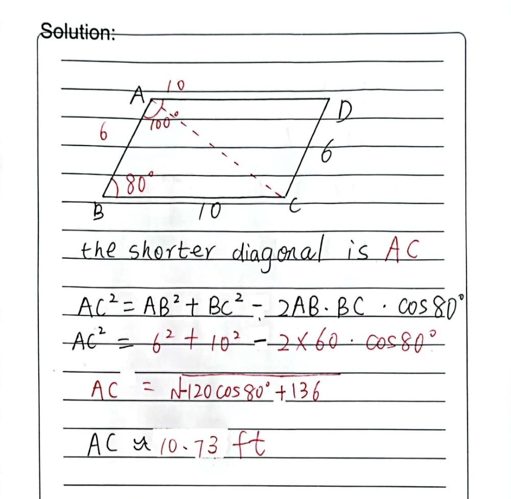 Included Side Math Solved: If the sides of a parallelogram and its included angle are 6 ft ...