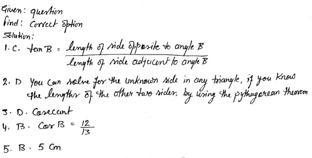 Tan Formula Calculus Solved: Determine the correct formula for the tan ratio of ∠ B. A. tan ...