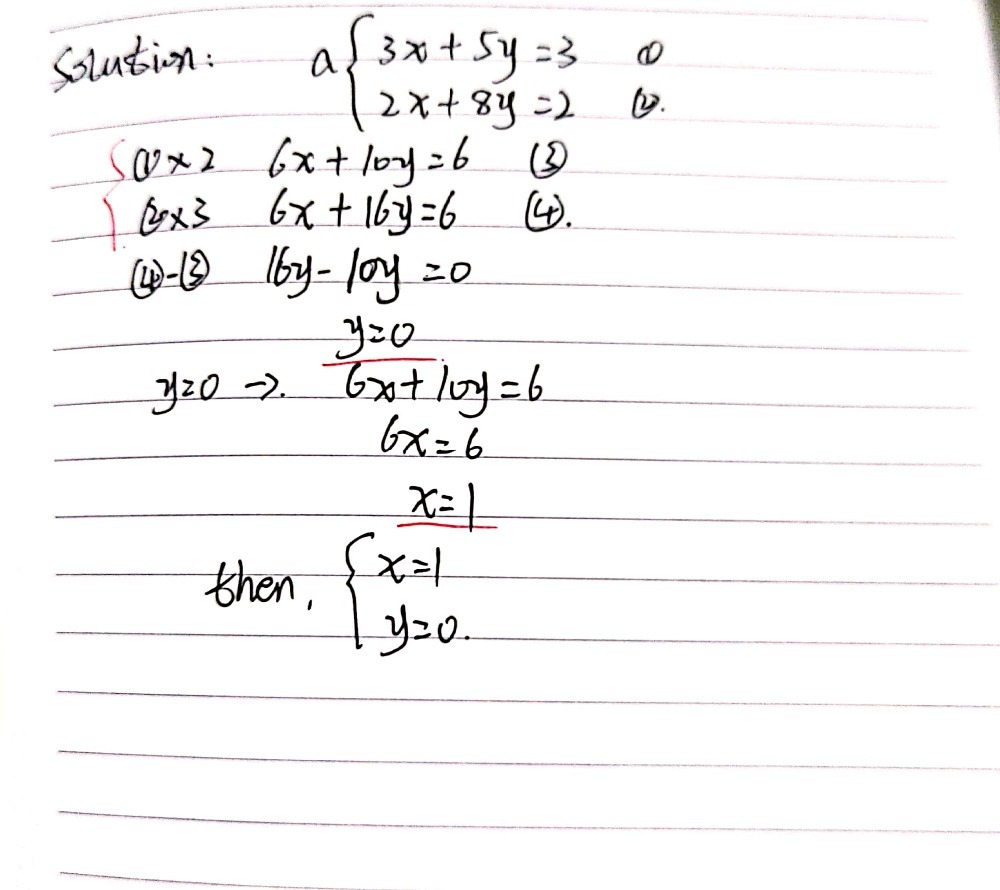 A Beginarrayl3 X 5 Y 3 2 X 8 Y 2endarray Gauthmath