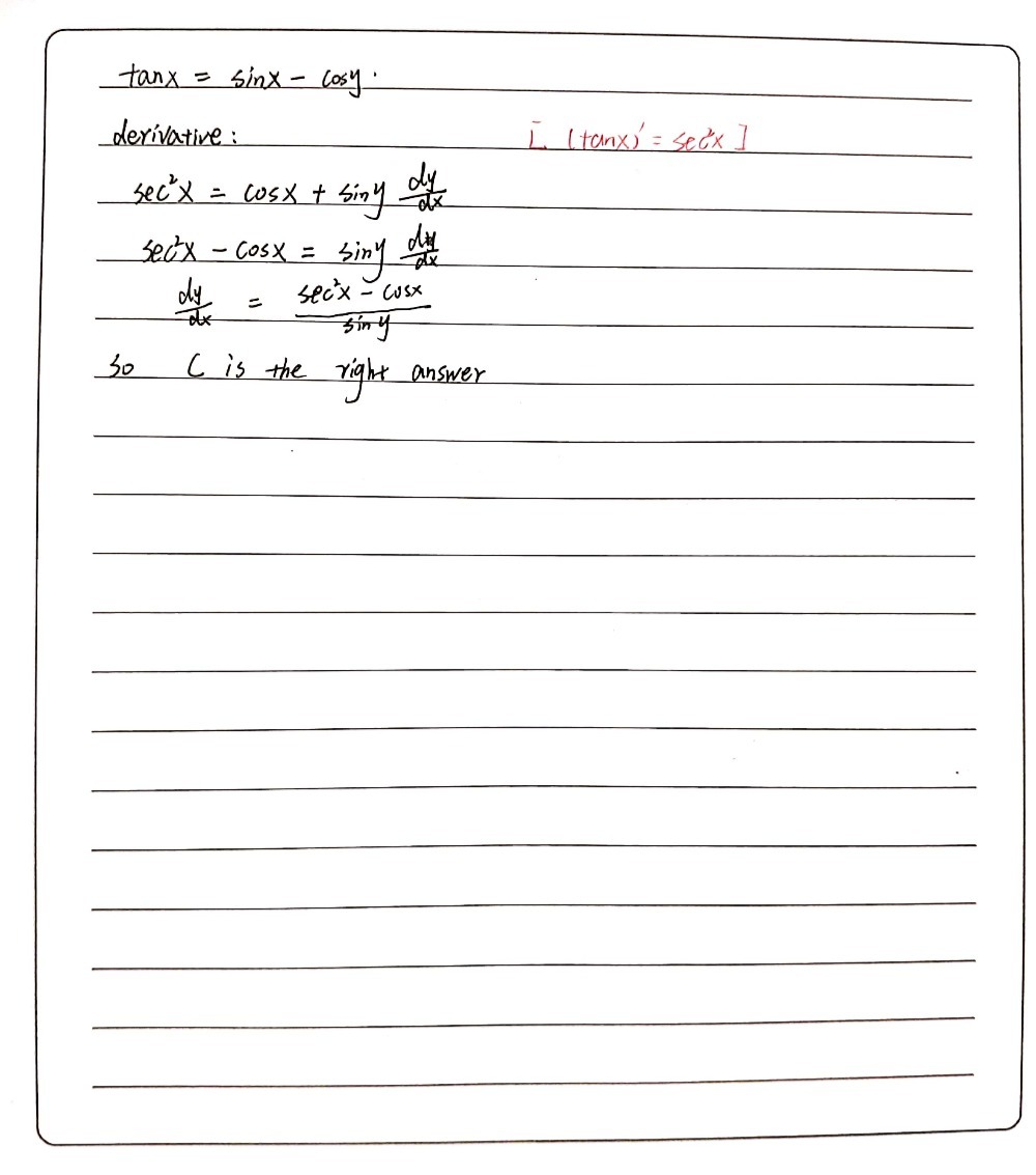 10 What Is The Derivative Of Tan X Sin X Cos Y Gauthmath