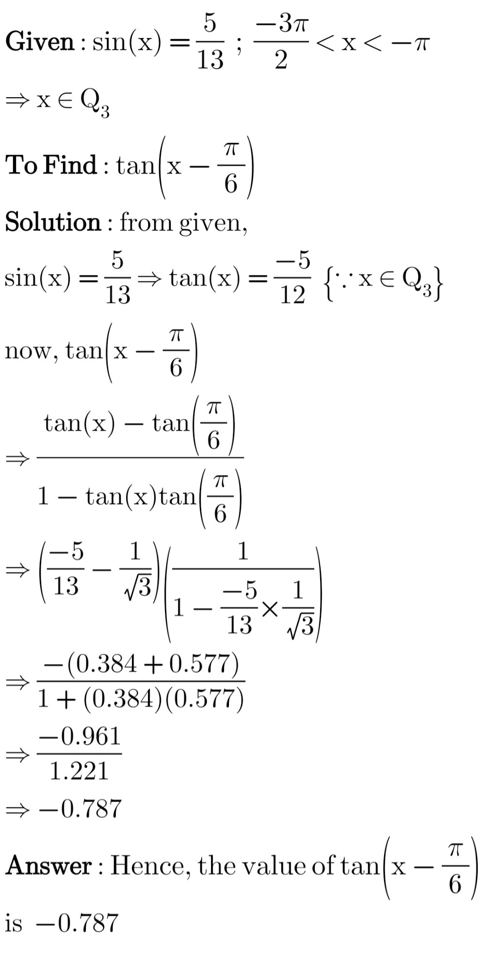 Find The Exact Value Of Tan X Frac P 6 If Sin X Gauthmath