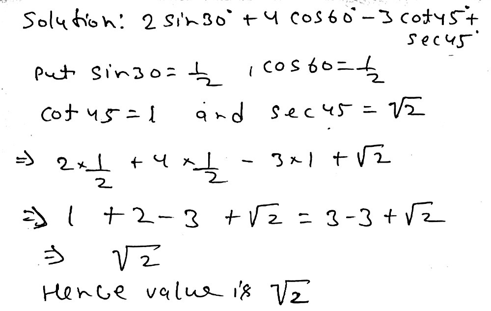 10-evaluate-2-sin-30-4-cos-60-3-cot-45-gauthmath