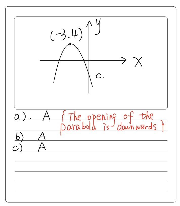 A Sketch Of Y Ax2 Bx C Is Shown B The Maximum Poi Gauthmath