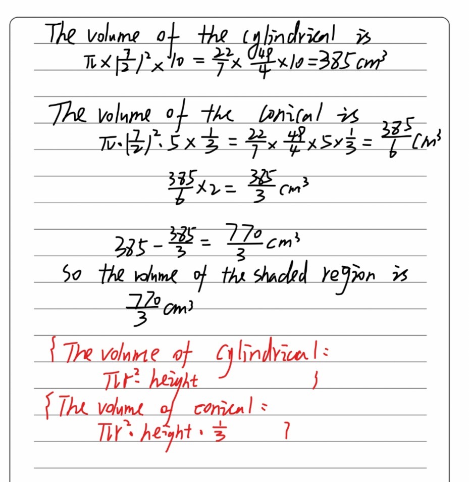 Calculate The Volume Of The Shaded Region Use P Gauthmath