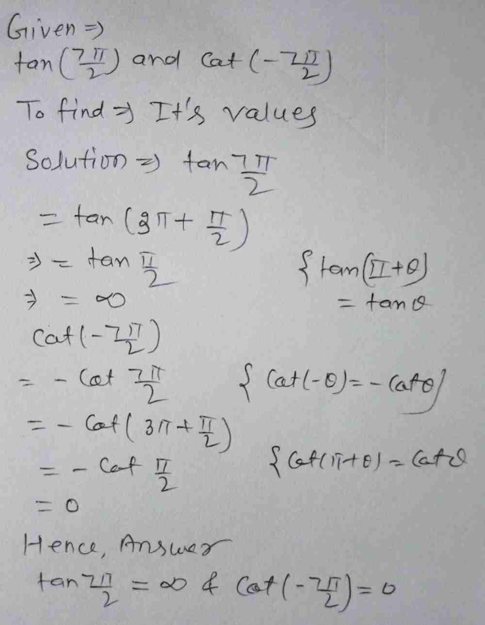 Find The Exact Value Of Tan Frac 7 P 2 And Cot Gauthmath