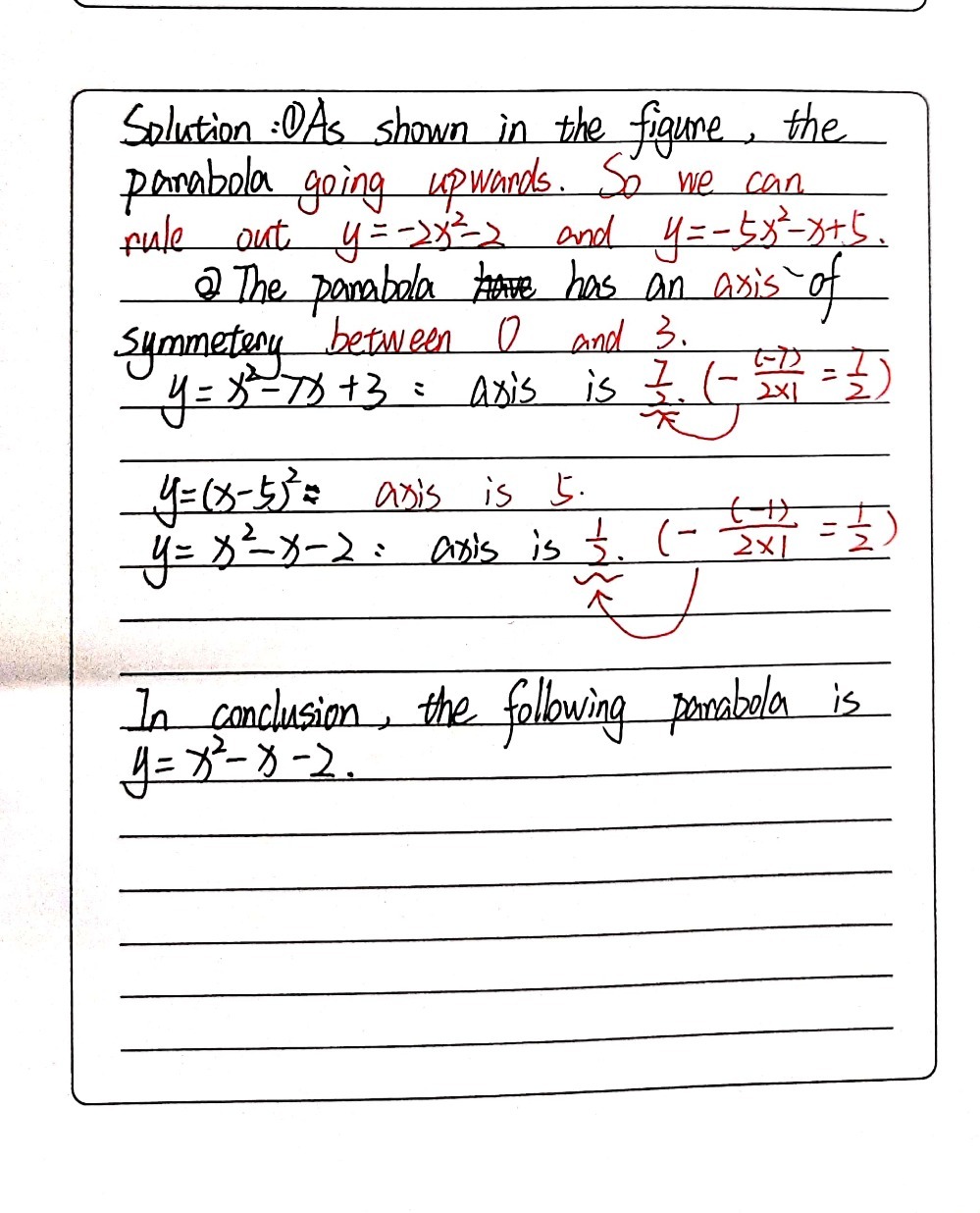 Which Equation Matches The Following Parabola K Y Gauthmath