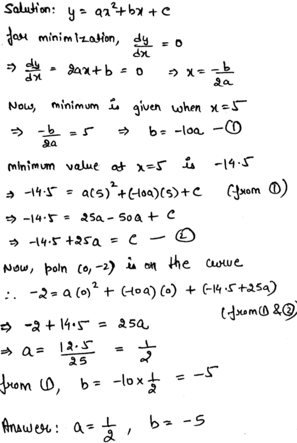 A Curve With The Equation Y Ax2 Bx C Has A Minimum Gauthmath