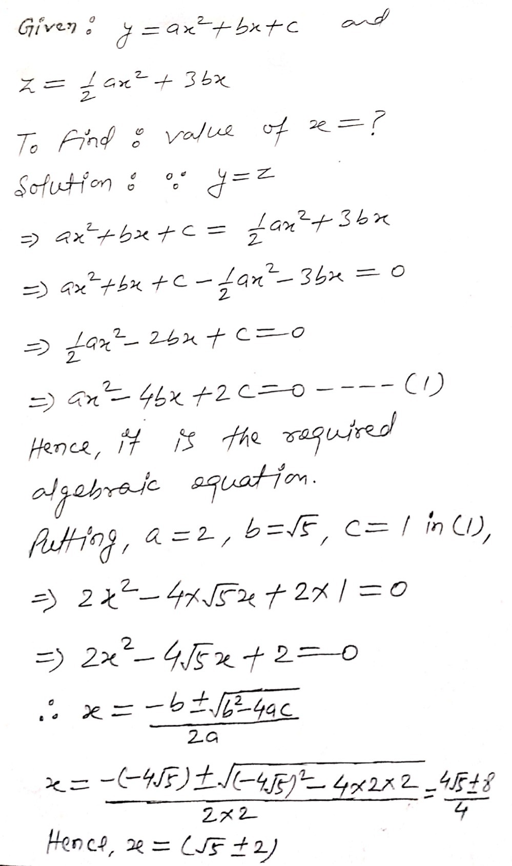 Consider The Following Formulae Y Ax2 Bx C Z 1 Gauthmath