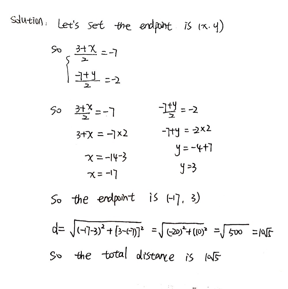 Solved: Find the other endpoint of the line segment with the given ...