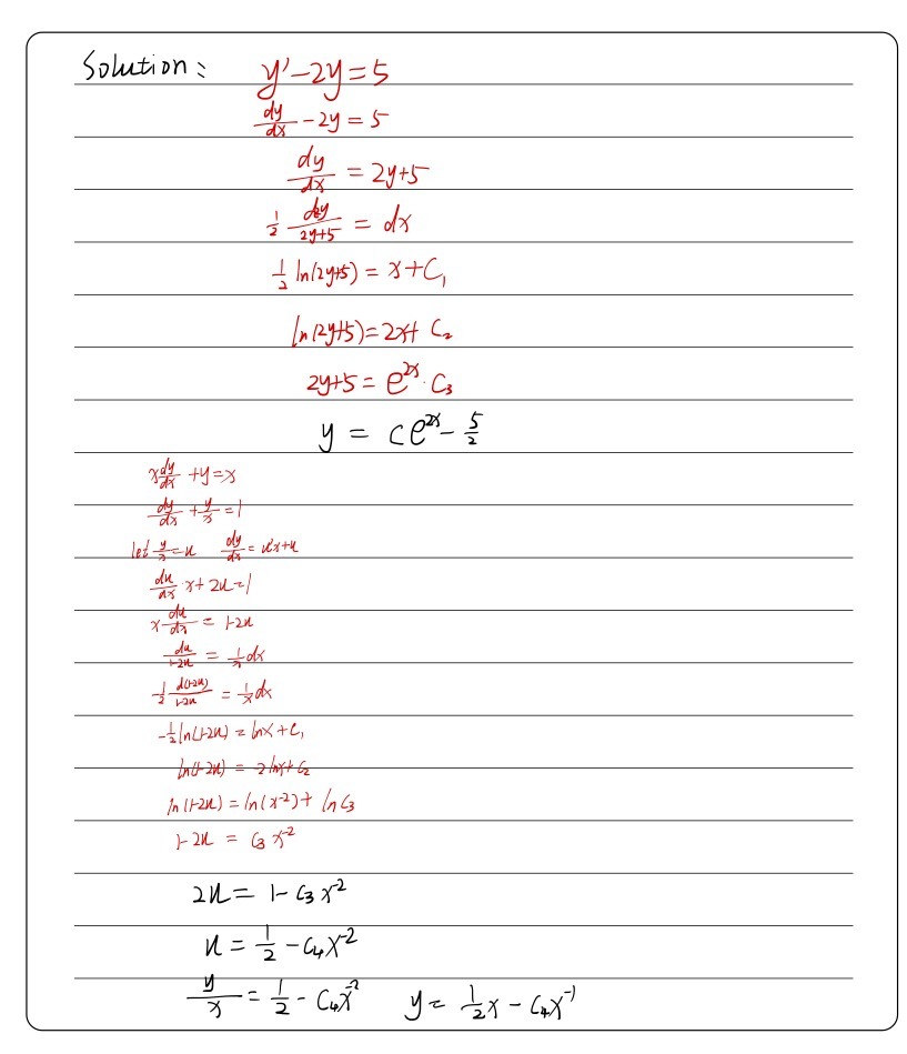 Find The General Solution Of Y 2y 5 3 5 X Dy Dx Gauthmath