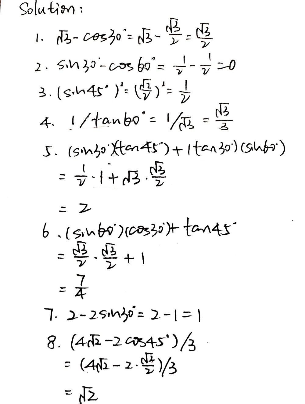 1 Cos 30 Underline Square Root Of 3 2 Si Gauthmath