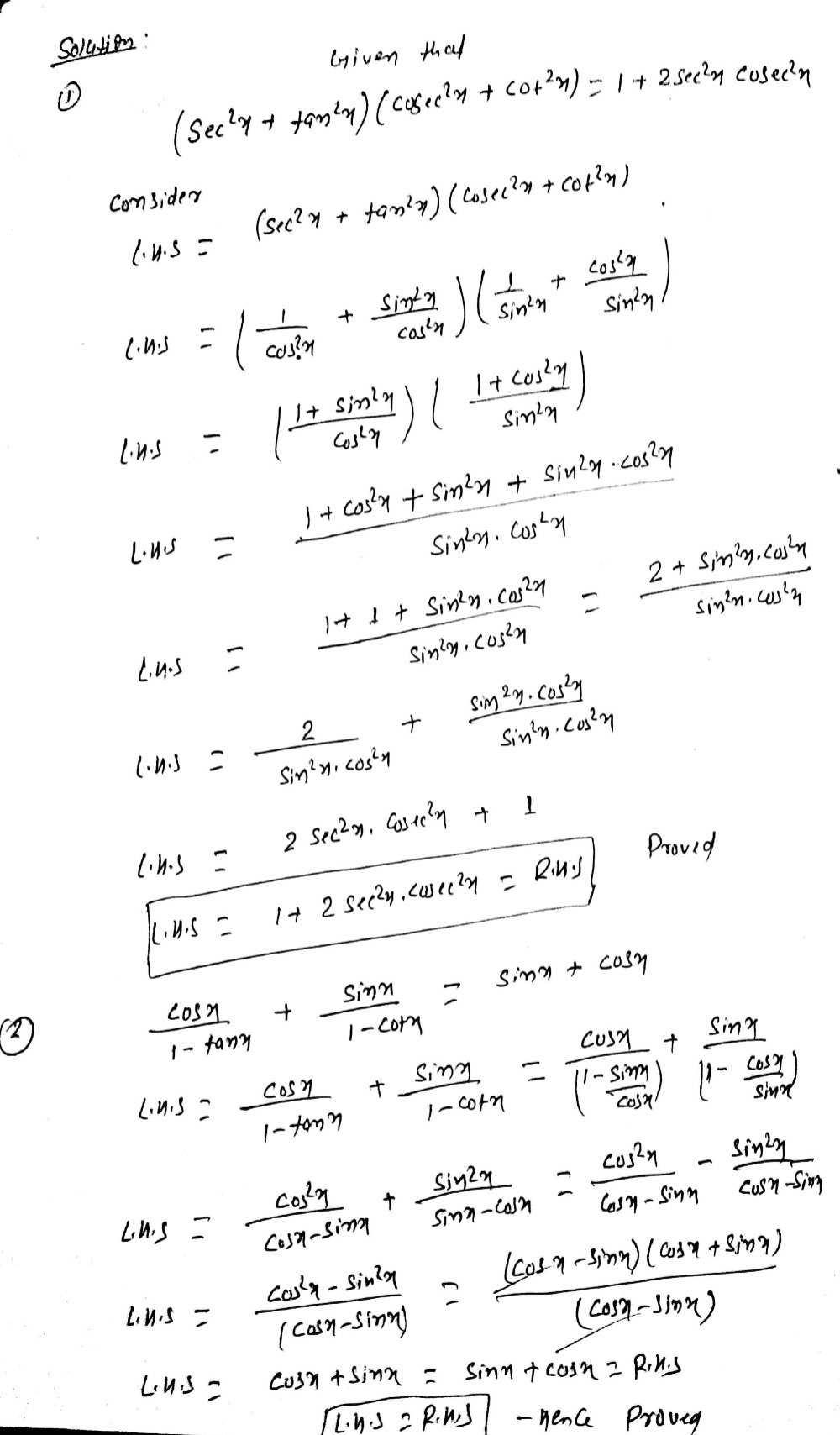 Prove The Following Identities I Sec 2x Tan 2xcos Gauthmath