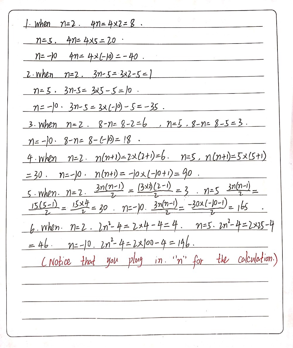 Evaluate Each Of The Following Expressions For N 2 Gauthmath