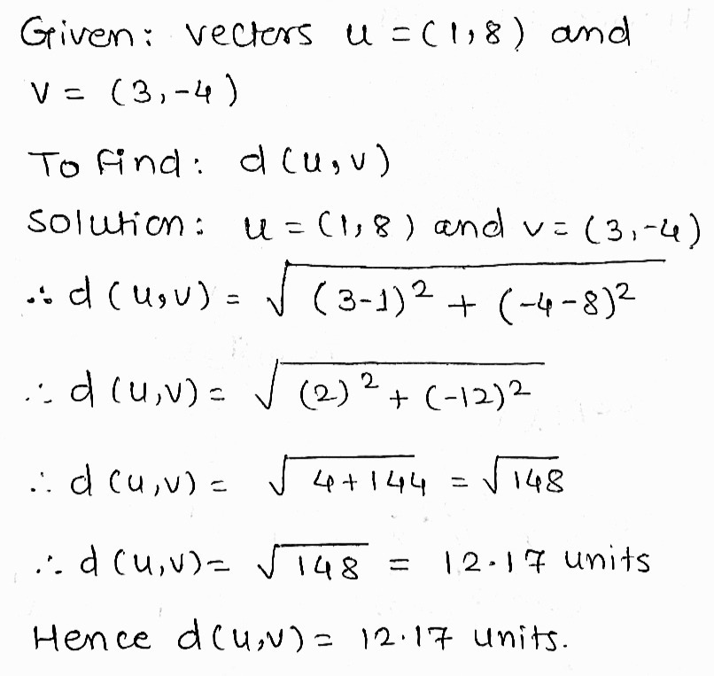 Find Du V Between The Vectors U And V Where U 1 8 Gauthmath