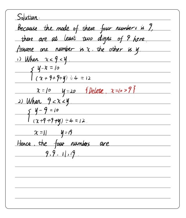 Solved: Harvey chooses four integers. The mode of these four numbers is ...