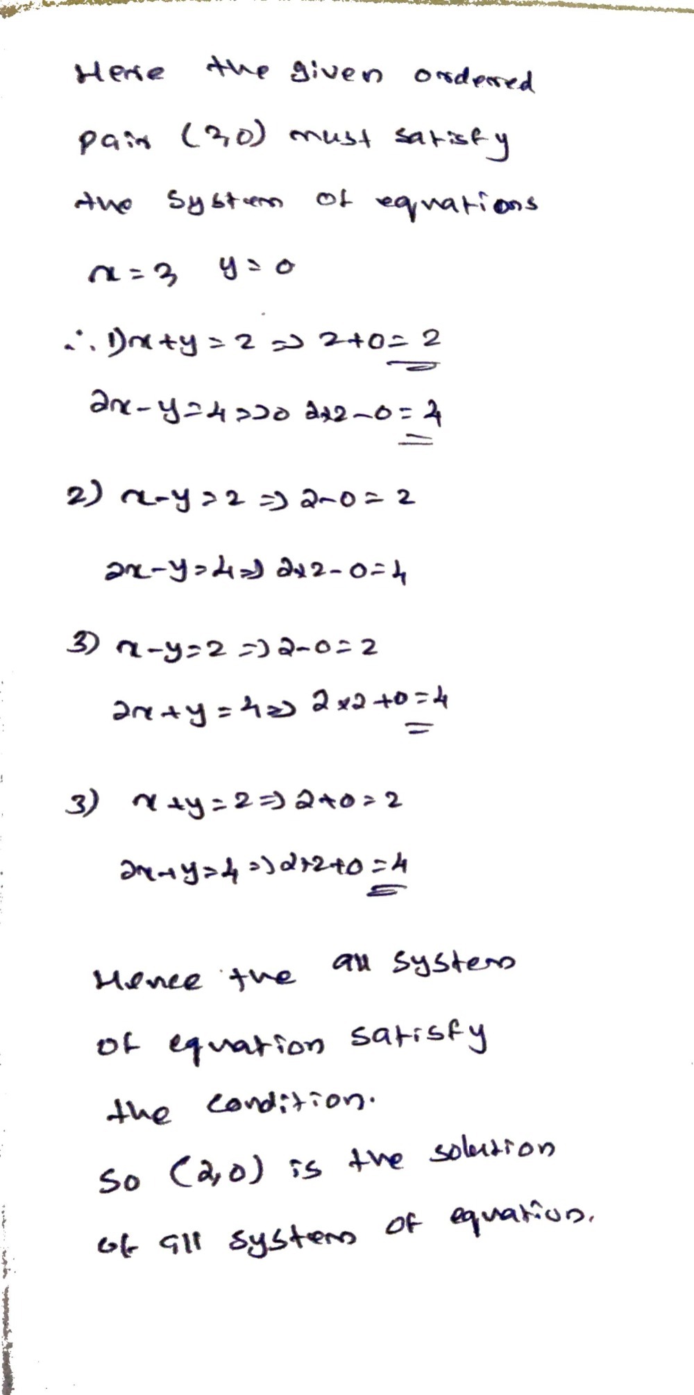 The Ordered Pair 2 0 Is A Solution To Which System Gauthmath