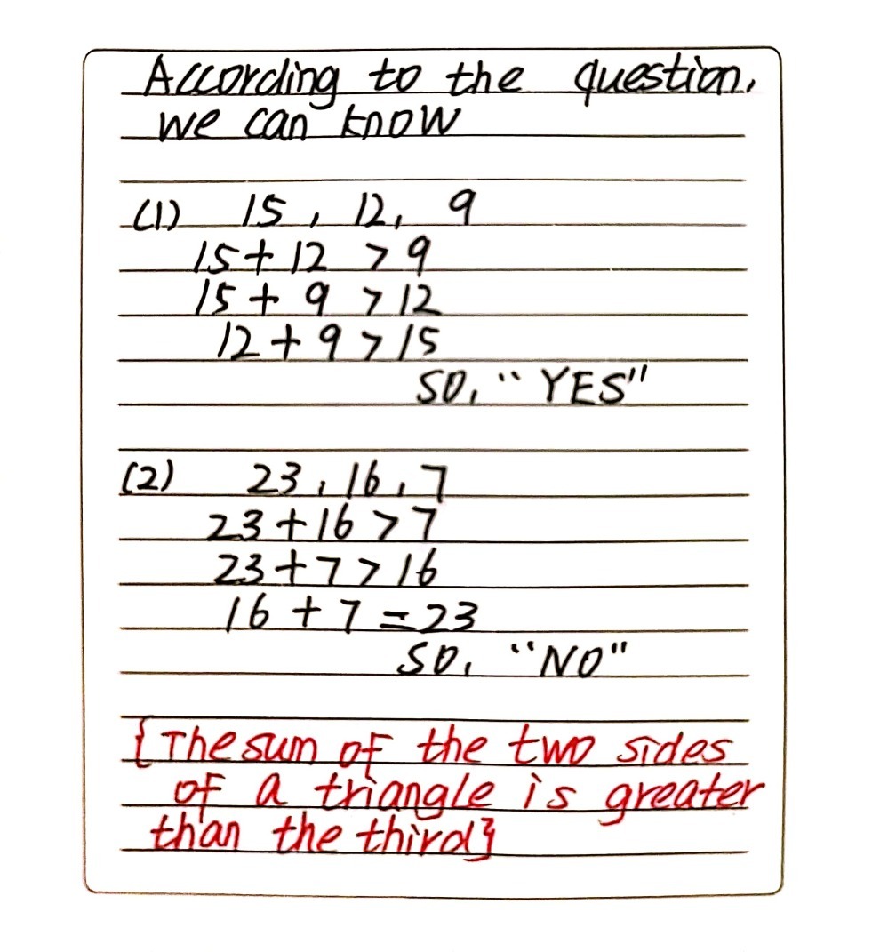 Decide Whether Each Set Of Numbers Is A Triangle Gauthmath