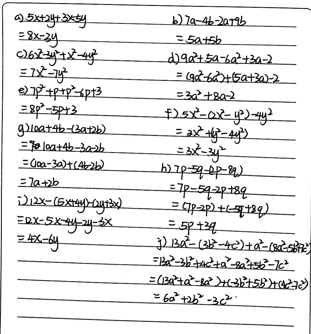 B Simplify A 5x 2y 3x 5y C 6x2 3y2 X2 4y2 Bj 7 Gauthmath