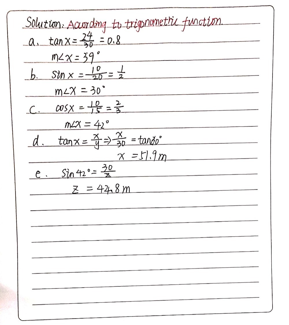 A X 24 M Y 30 M Angle X Underline D Angle Gauthmath
