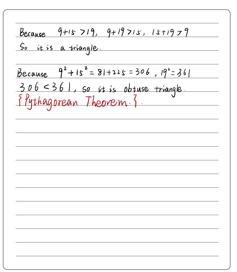 Classify A 9 15 19 Triangle As Acute Obtuse Ri Gauthmath