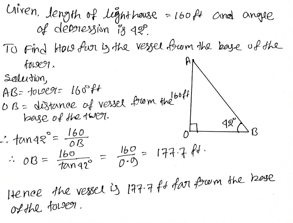 1. An observer on a lighthouse 160 ft above sea - Gauthmath