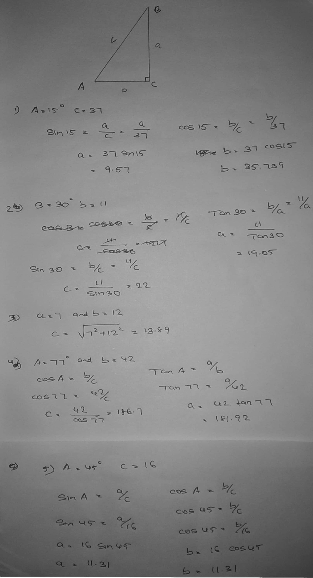 Sketch A Figure And Solve Each Right Triangle Abc Gauthmath