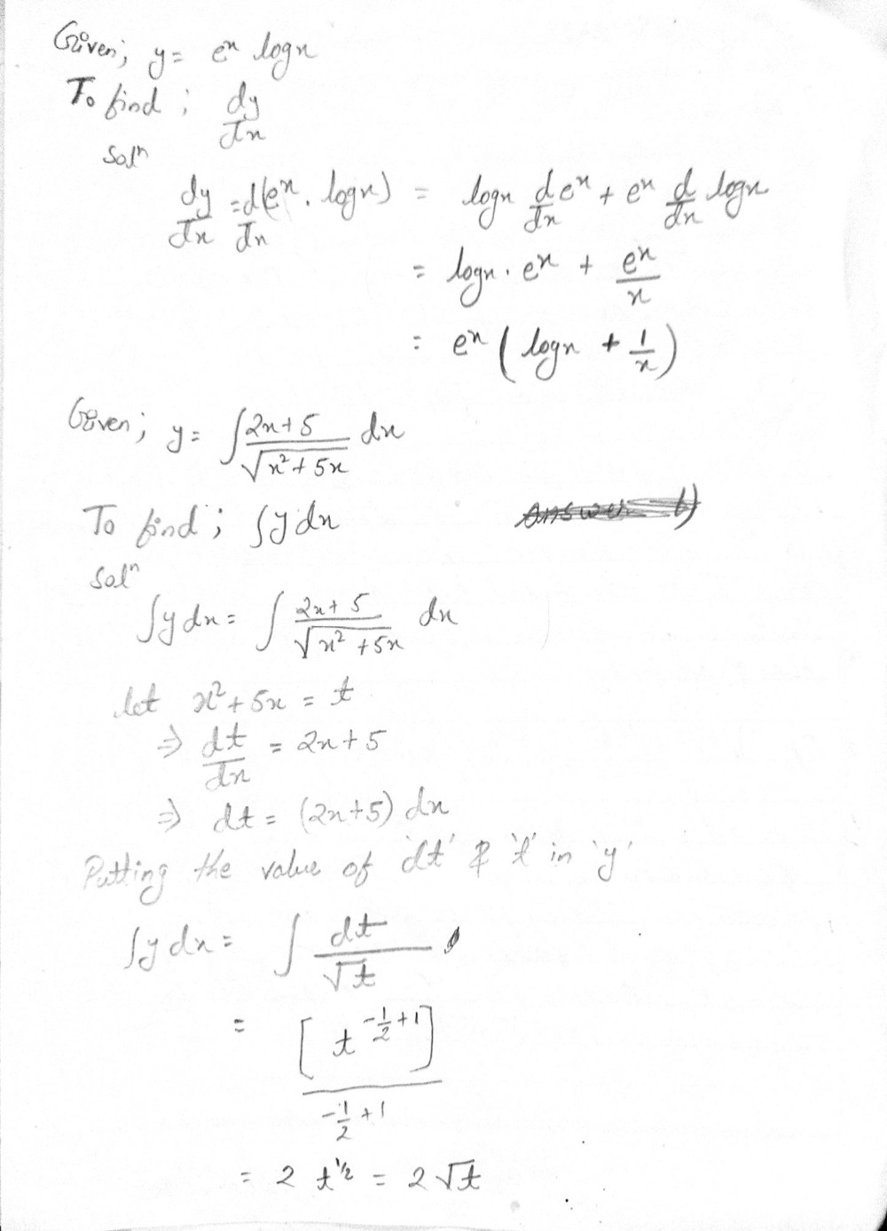 B Find The Derivative Of Ex Logx G Ans Dy D Gauthmath