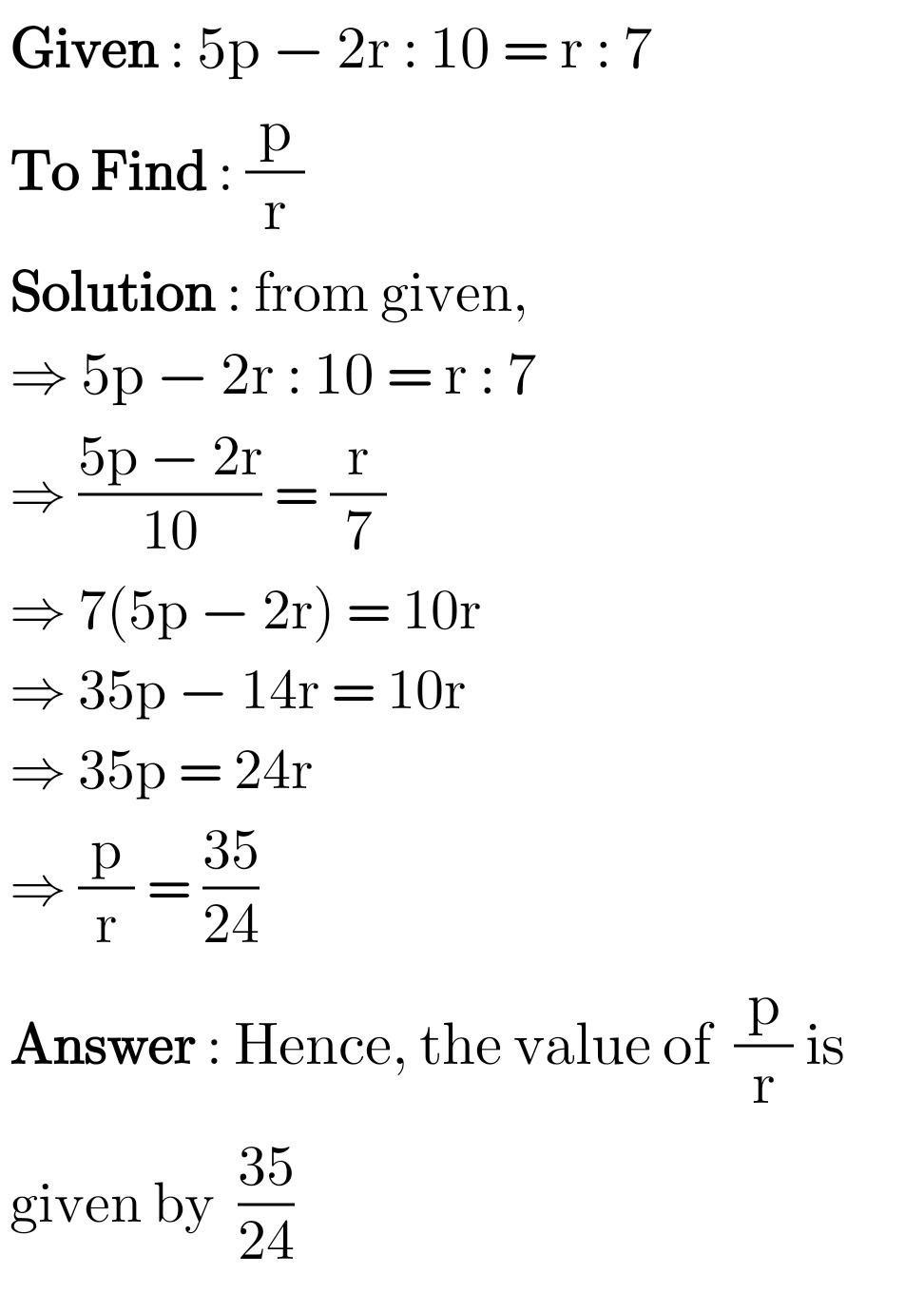 Find p/r if 5p2r10=r7 Gauthmath