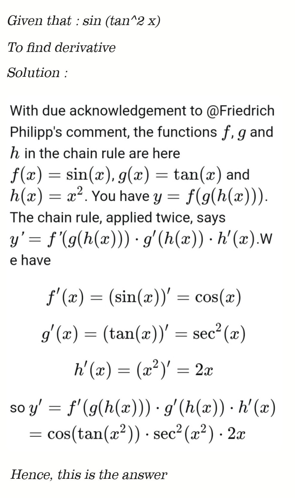 What Is The Derivative Of Sin Tan 2 X Gauthmath