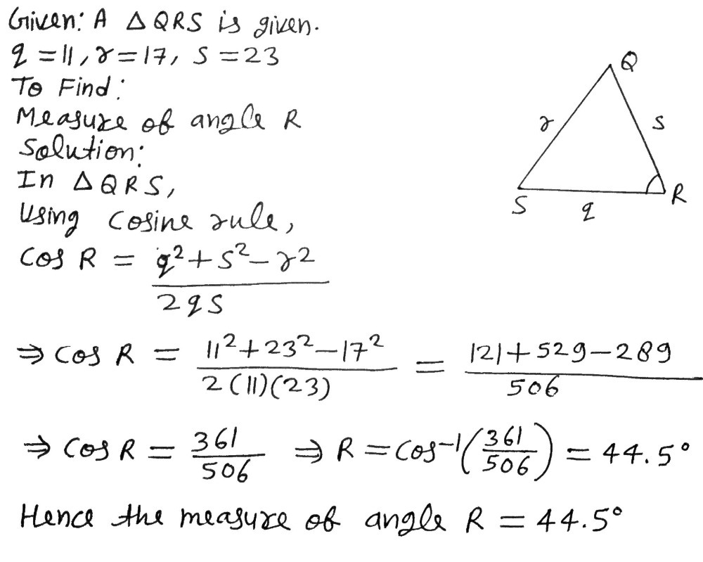 Triangle Qrs Has Side Lengths Q 11 R 17 And S 23 Gauthmath