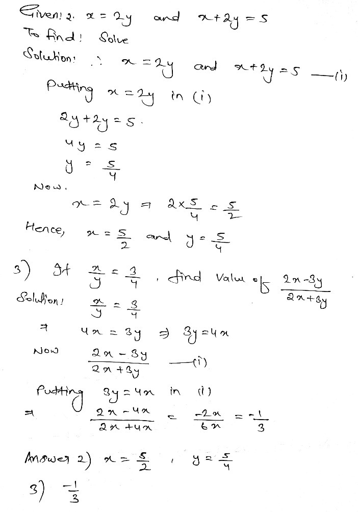 2 Solve X 2y And X 2y 5 3 Simplify If X 3 F Gauthmath