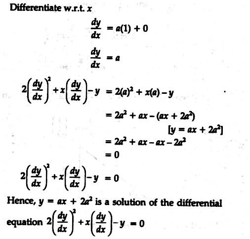 Show That The Function Y Ax 2a 2 Is A Solution Of The Differential Equation 2 Frac Dy Dx 2 X Frac Dy Dx Y 0 Snapsolve