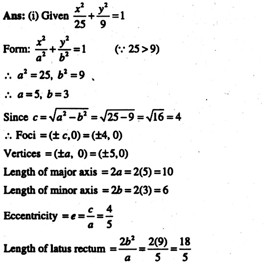 Find The Coordinates Of Foci The Vertices Length Of Major And Minor Axes Theeccentricity And The Latus Rectum Of The Ellipse Frac X 2 25 Frac Y 2 9 1 Snapsolve