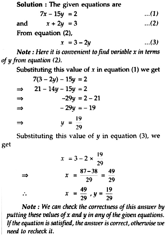 Example 1 Solve The Following Pair Of Equations Bysubstitution Method 7x 15y 2x 2y 3 Snapsolve