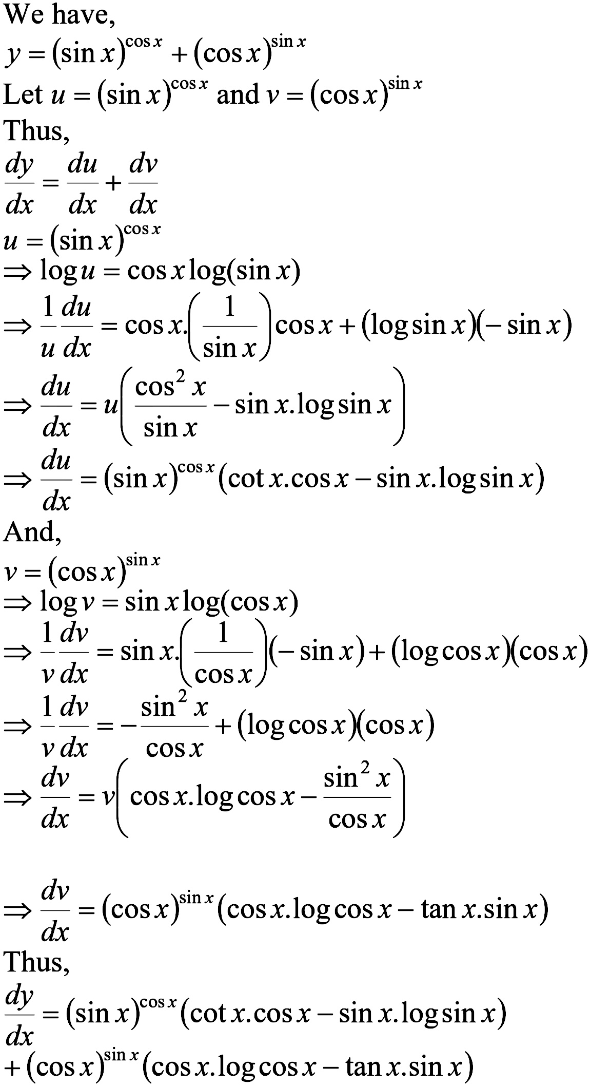 Find Frac Dy Dx If Y Sin X Cos X Cos X Sin X Snapsolve Find Frac Dy Dx If Y Sin X Cos X Cos X Sin X Snapsolve