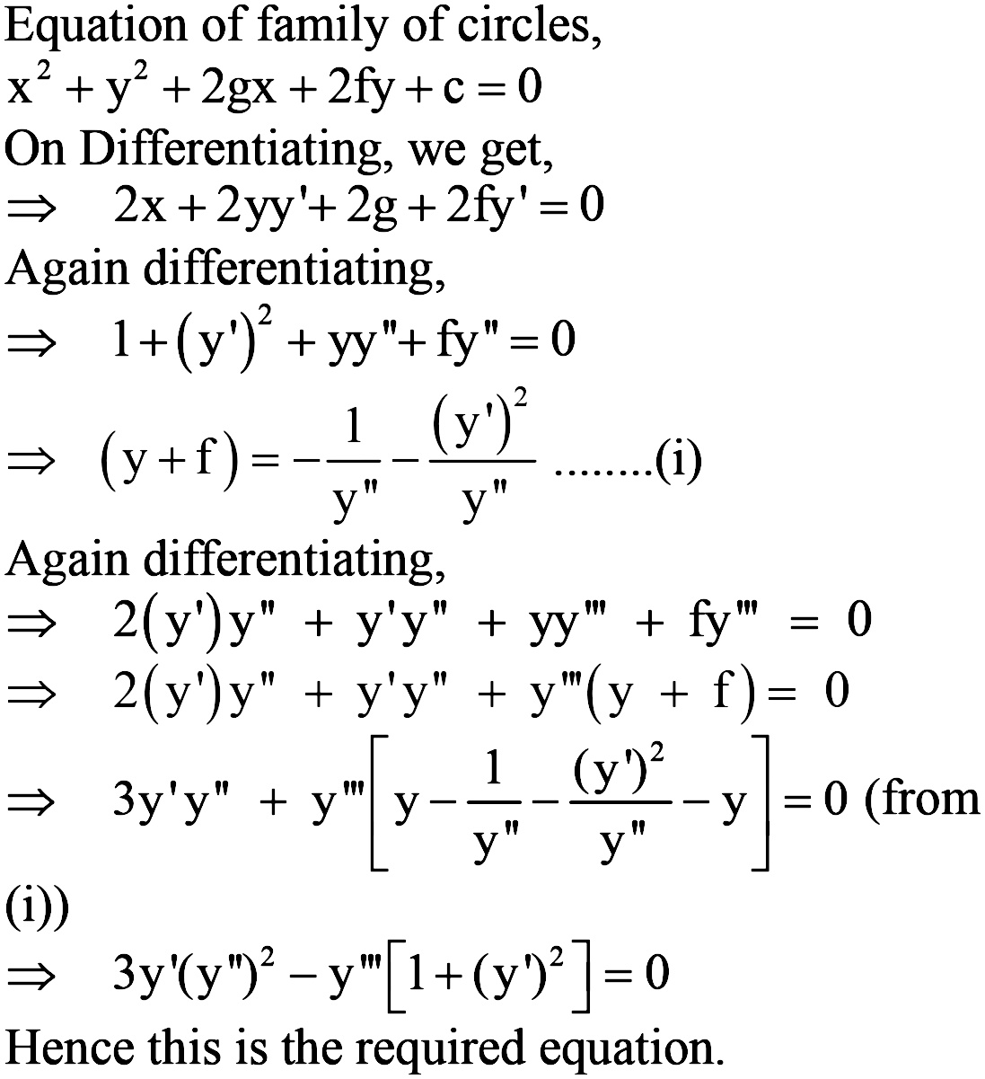 Obtain The Differential Equation Of The Family Ofcircles X 2 Y 2 2gx 2fy C 0 Where G F C Are Arbitrary Constants Snapsolve