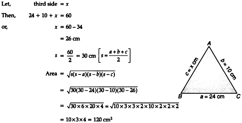 Consider A Triangle With Sides A B And C Alet Ab C A And Ca Bso Perimeter A B Csemi Perimeter S Frac A B C 2 Area Of Triangle Sqrt S S A S B S C This Formula Is Known As Heron S Formula This Formula Is Applicable To All